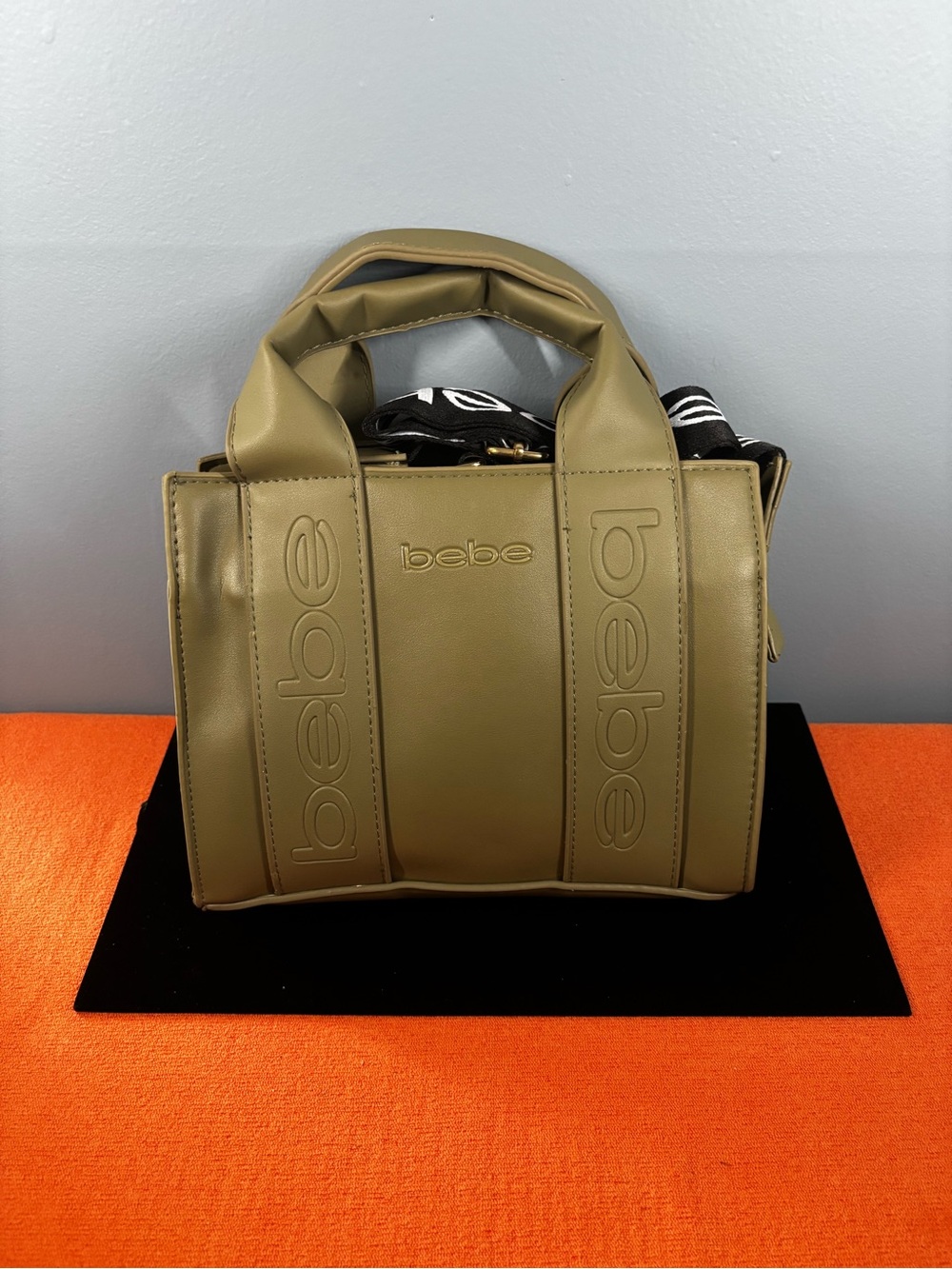 bebe Olive Green Logo Satchel with Detachable Strap